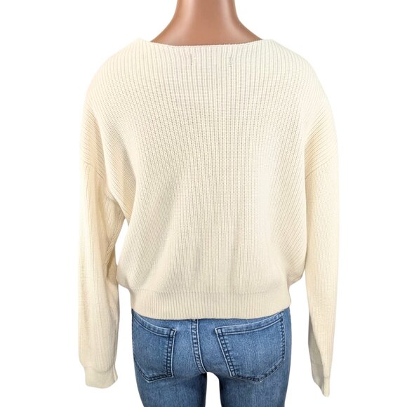 SOLDlulu's XS Cream Cropped Cableknit V-Neck Long Sleeve 'Feel It Still' Sweater - Picture 2 of 8